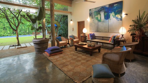 Saffront and Blue Villa living room