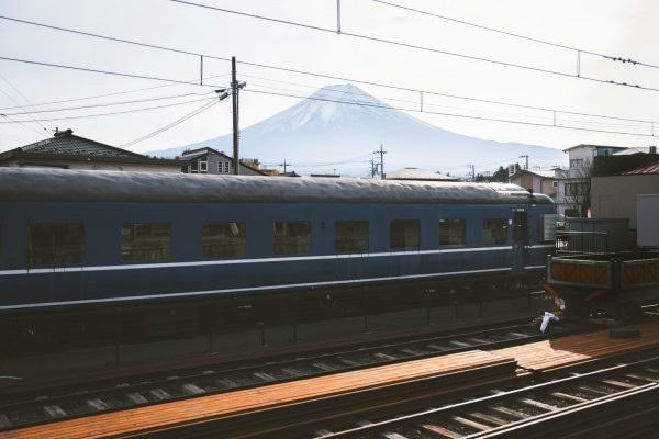 train with mount fuji as background